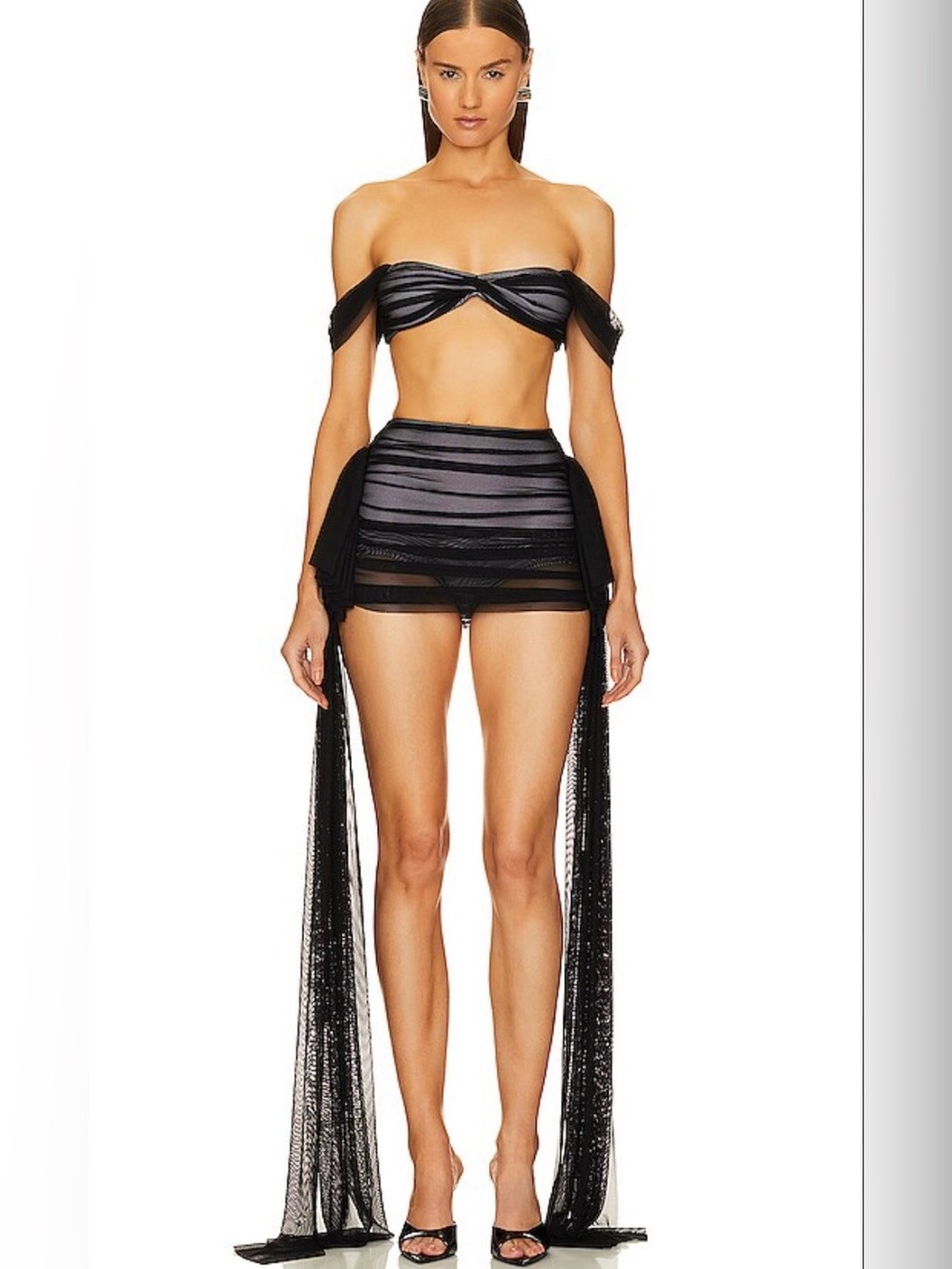 Norma Kamali Black Sheer Draped Set